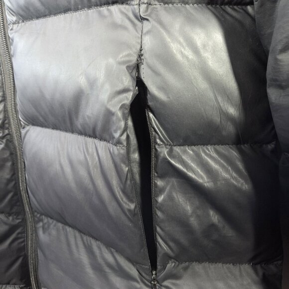 Hudson's Bay Coat Womens Small Black Long Puffer Hooded Down Striped Lightweight - Picture 13 of 16